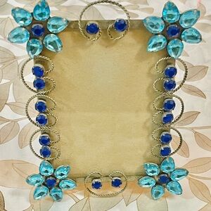 vintage  metal picture frame Blue Glass